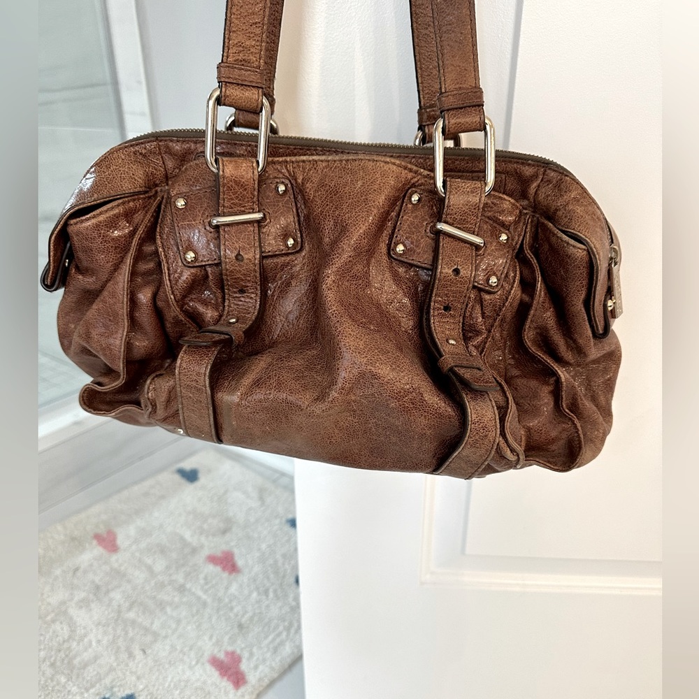 Beautiful Kooba large brown leather Satchel with hardware.